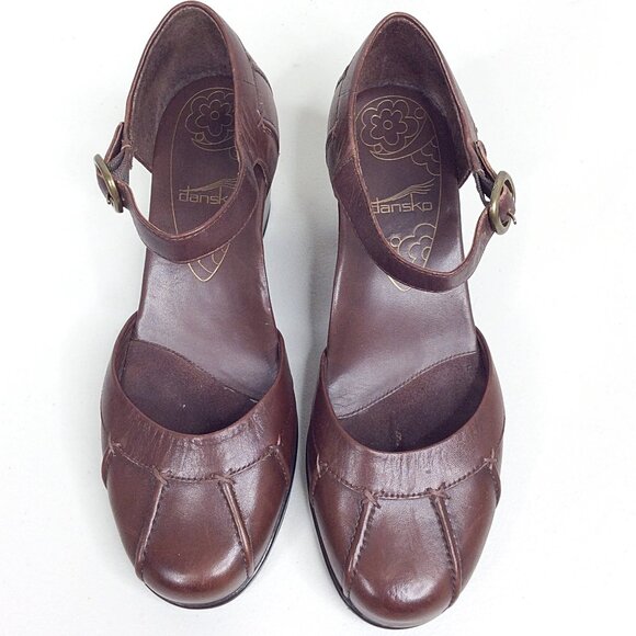Dansko Womens EU 39 US 9 Brown Leather Heel Ankle Strap Comfort Shoes Clogs - Picture 3 of 9